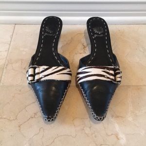 Yellow Box Zebra Hide And Black Leather Mule